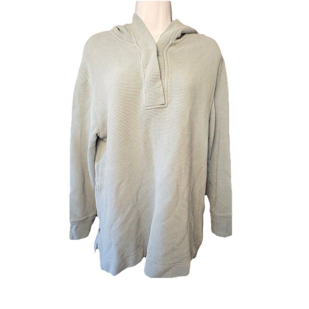 Athleta Coaster Luxe Waffle Knit Hoodie Womens Medium 1/4 Snap Pullover Sweater